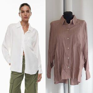 Aritzia Wilfred Free Boyfriend Button-Up Linen Shirt in Nomad Taupe Sz S